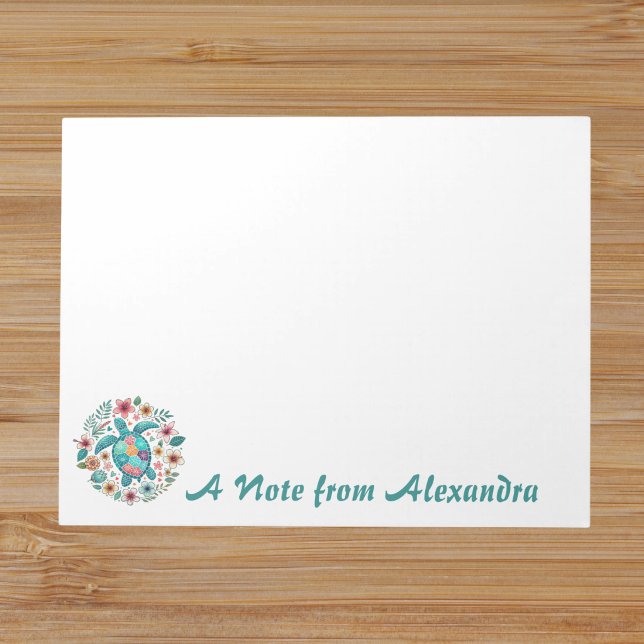 Sea Turtle Floral Boho School Office with Name Notepad (Creator Uploaded)