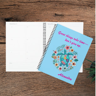 Sea Turtle Floral Boho School Office with Name Planner