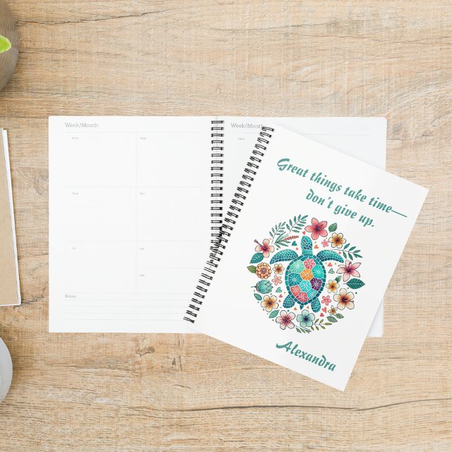 Sea Turtle Floral Boho School Office with Name Planner (Creator Uploaded)