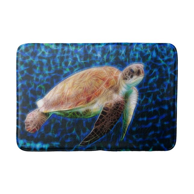Sea Turtle Fractal Art Bath Mat (Front)