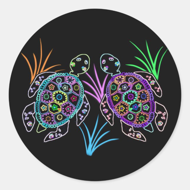 Sea Turtle Glow Classic Round Sticker (Front)
