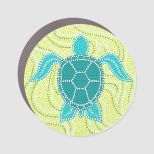 Sea Turtle Green and Blue Dot Design Car Magnet