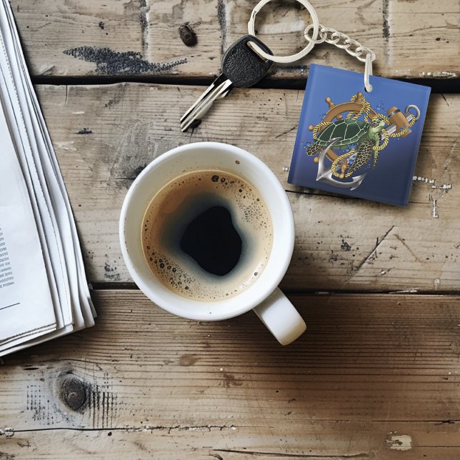 Sea Turtle Green Blue QR code Key Ring (Creator Uploaded)