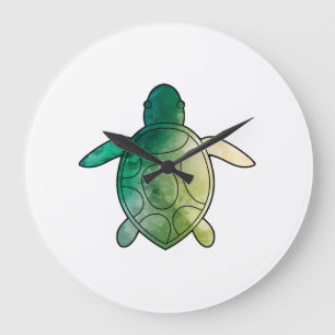 Sea Turtle green watercolor Large Clock