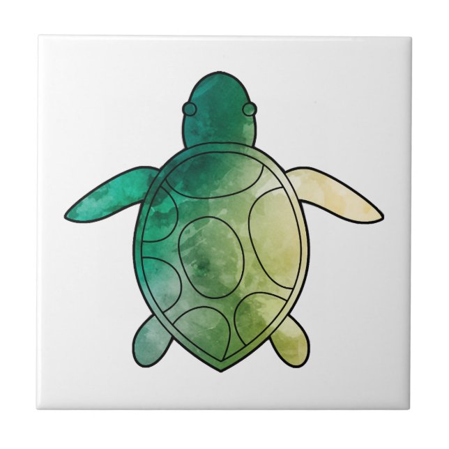 Sea Turtle green watercolor Tile (Front)