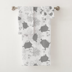 Sea Turtle Grey Ocean Pattern Art Bath Towel Set