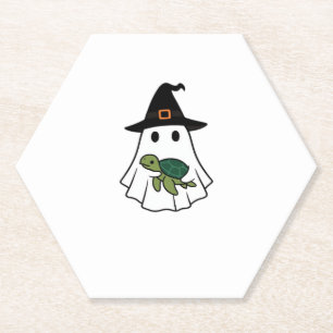 Sea Turtle Halloween Ghost Witch Hat Animal Lovers Paper Coaster