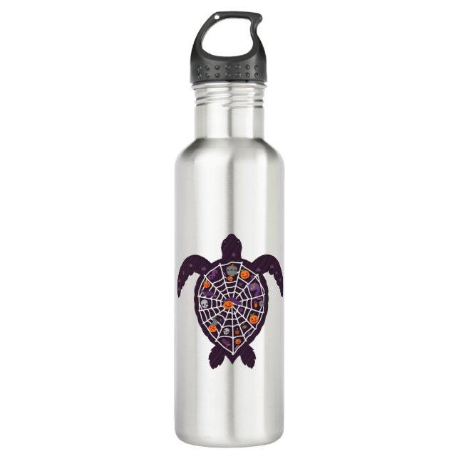 Sea Turtle Halloween Spider-web Pumpkin Ghost Hall 710 Ml Water Bottle (Front)