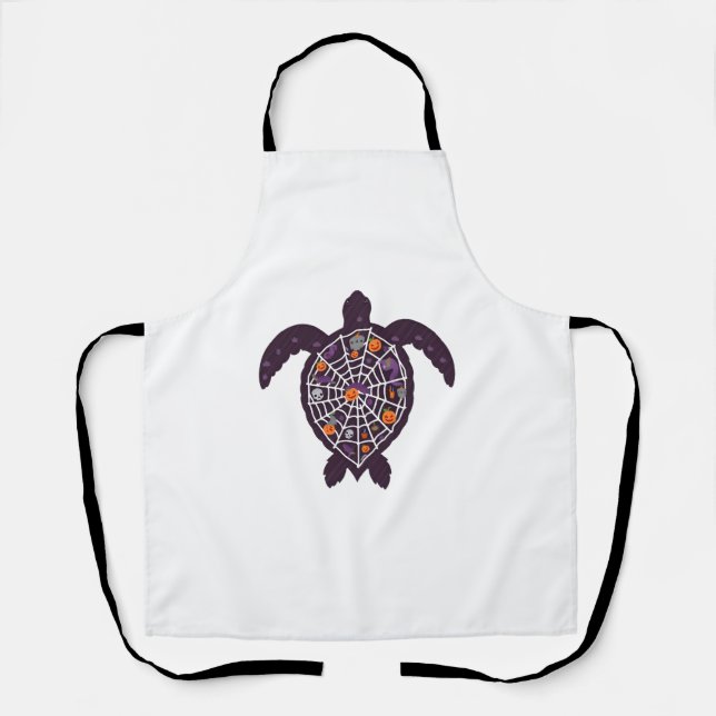 Sea Turtle Halloween Spider-web Pumpkin Ghost Hall Apron (Front)