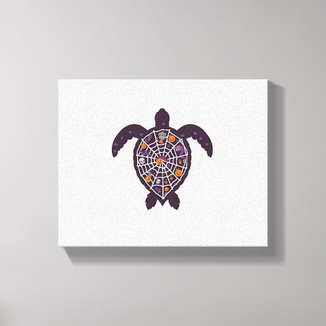 Sea Turtle Halloween Spider-web Pumpkin Ghost Hall Canvas Print (Front)