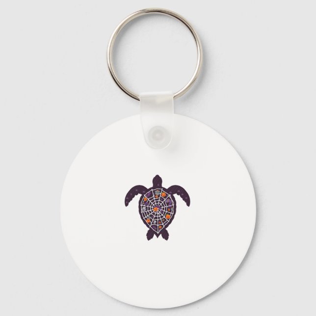 Sea Turtle Halloween Spider-web Pumpkin Ghost Hall Key Ring (Front)