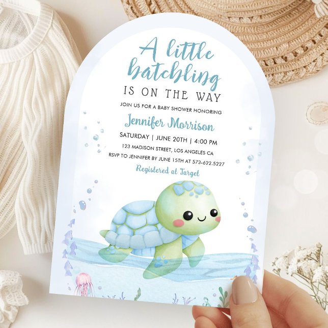 Sea Turtle Hatchling Baby Shower Boy Blue Arch  Invitation (Creator Uploaded)