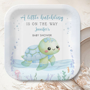 Sea Turtle Hatchling Boy Baby Shower Paper Paper Plate