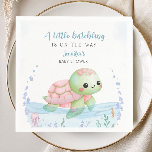 Sea Turtle Hatchling Girl Baby Shower Paper Napkin (Creator Uploaded)