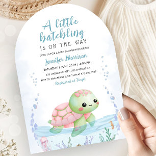 Sea Turtle Hatchling Girl Baby Shower Pink Arch Invitation