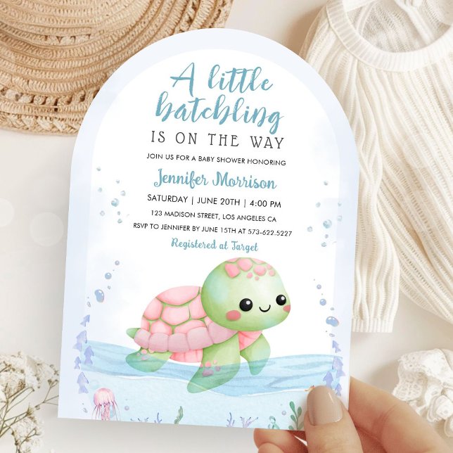 Sea Turtle Hatchling Girl Baby Shower Pink Arch Invitation (Creator Uploaded)