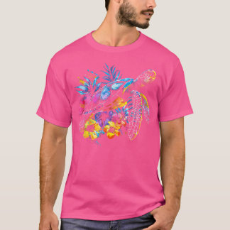 Sea Turtle Hawaiian Flowers Hawaii Scuba Diving Di T-Shirt