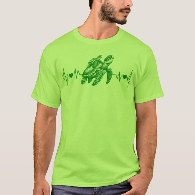 sea turtle heartbeat, ocean loverst-shirt merch  T-Shirt (Front)