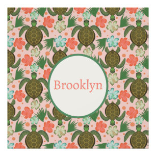 Sea Turtle & Hibiscus Pink Floral Nursery Photo Print