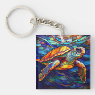 Sea turtle honu Stained glass art Key Ring