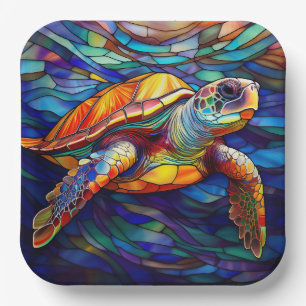 Sea turtle honu Stained glass art Paper Plate