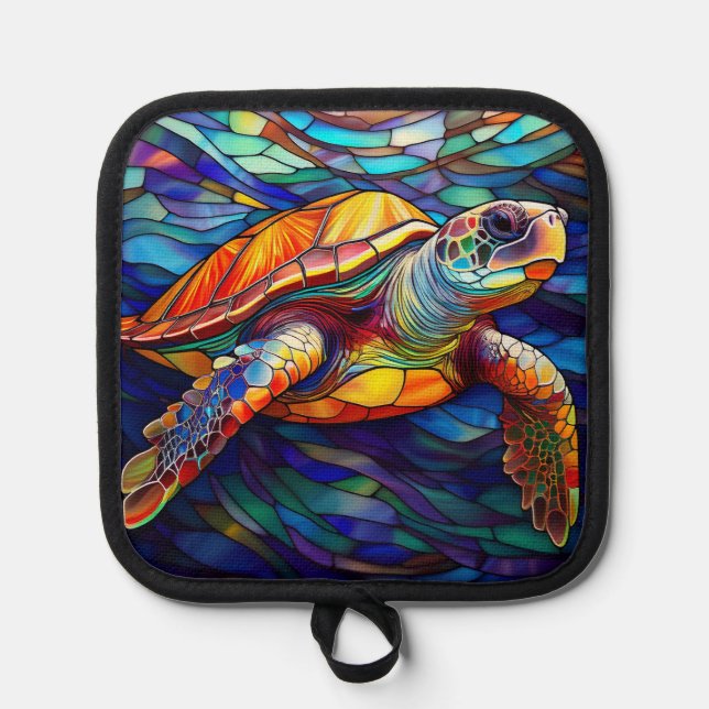 Sea turtle honu Stained glass art Pot Holder (Front)