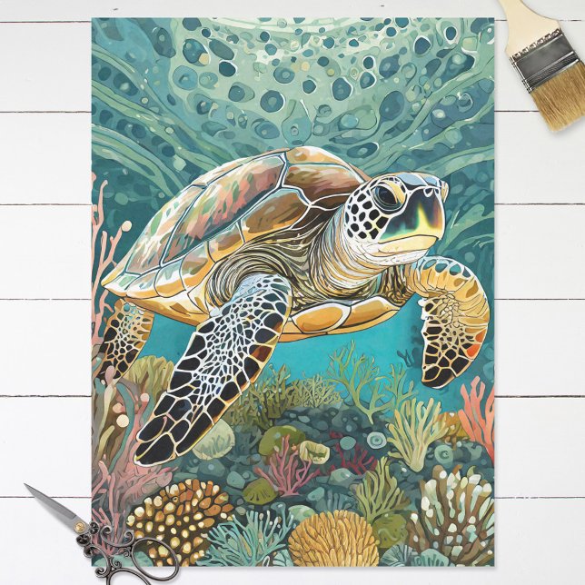 Sea Turtle in a Coral Reef Decoupage Tissue Paper (Creator Uploaded)