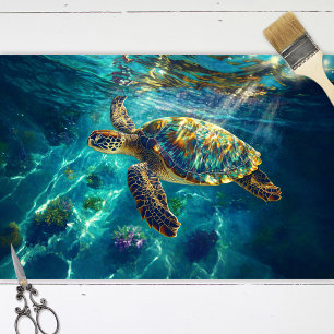 Sea Turtle in Beautiful Blue Water Decoupage Tissue Paper