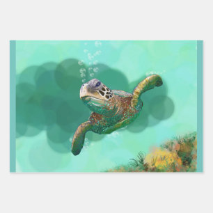 Sea Turtle in Bubbles Wrapping Paper Sheet