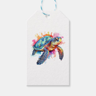 Sea Turtle in Colorful Watercolor Gift Tags