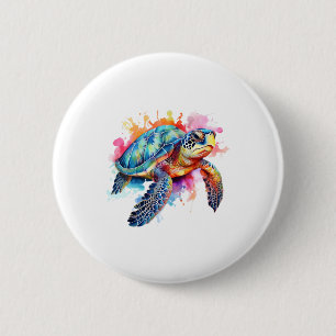 Sea Turtle in Colourful Watercolor 6 Cm Round Badge