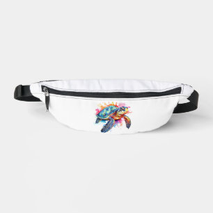 Sea Turtle in Colourful Watercolor Bum Bags