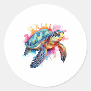Sea Turtle in Colourful Watercolor Classic Round Sticker