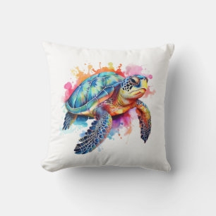 Sea Turtle in Colourful Watercolor Cushion