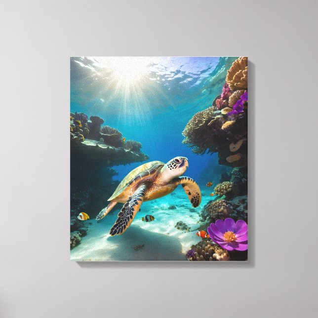  Sea Turtle in Coral Paradise Canvas Print (Front)