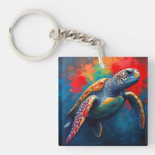 Sea Turtle in Deep Sea Key Ring
