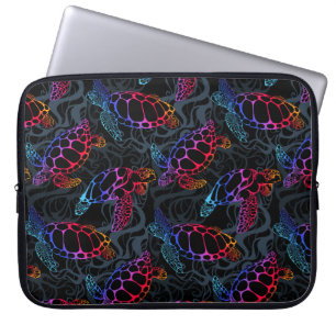 Sea turtle in psychedelic multicolor colours with laptop sleeve