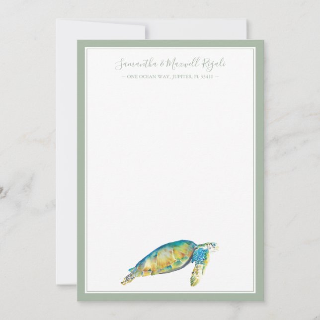 Sea Turtle in Watercolor Personal Stationery Card (Front)