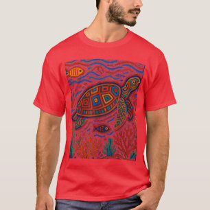 Sea Turtle Inspired by Mola Artwork of Panama Kuna T-Shirt