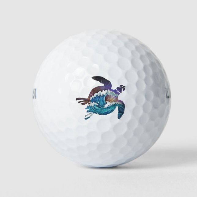 Sea Turtle Japanese Waves Golf Balls (Front)