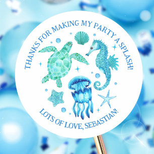 Sea Turtle, Jellyfish and Seahorse Ocean Classic Round Sticker