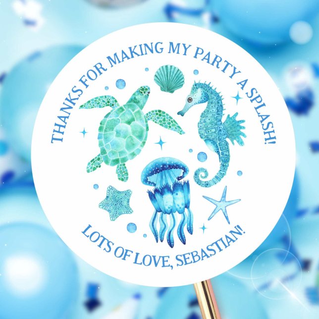 Sea Turtle, Jellyfish and Seahorse Ocean Classic Round Sticker (Sea Turtle, Jellyfish and Seahorse Ocean Classic Round Sticker)