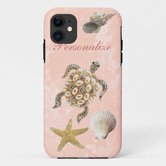 Sea Turtle Jewel Print, Starfish & Sea Shells Case-Mate iPhone Case (Back)