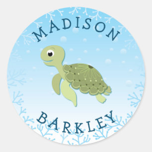 Sea Turtle Kid Cute Ocean Envelope Seal Sticker