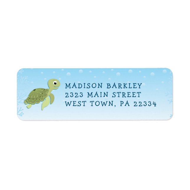 Sea Turtle Kid Cute Ocean Return Address Label (Front)