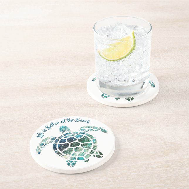 Sea Turtle – Life is Better at the Beach  Coaster (Side)