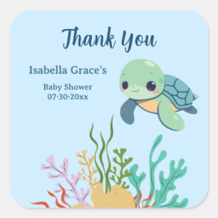 Sea Turtle Little Hatchling Baby Shower Thank You Square Sticker