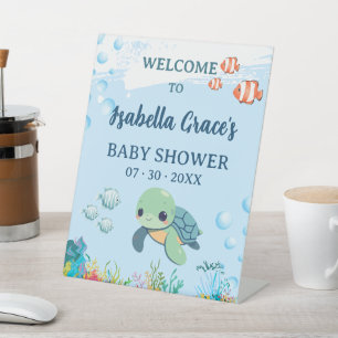 Sea Turtle Little Hatchling Baby Shower Welcome Pedestal Sign
