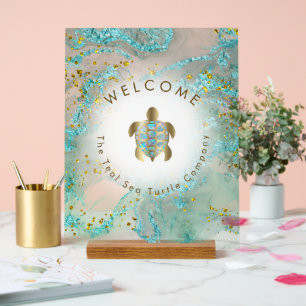 sea turtle logo design welcome acrylic sign