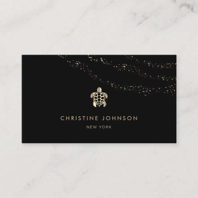 sea turtle logo on black background business card (Front)
